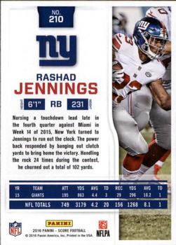 2016 Score - Scorecard #210 Rashad Jennings Back