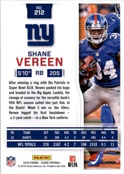 2016 Score - Scorecard #212 Shane Vereen Back
