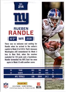 2016 Score - Scorecard #214 Rueben Randle Back
