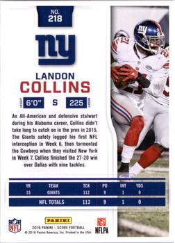 2016 Score - Scorecard #218 Landon Collins Back