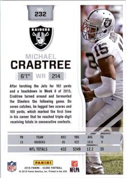2016 Score - Scorecard #232 Michael Crabtree Back