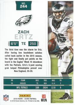 2016 Score - Scorecard #244 Zach Ertz Back