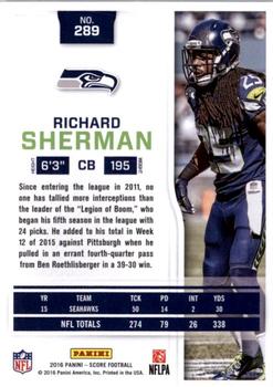 2016 Score - Scorecard #289 Richard Sherman Back