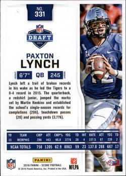 2016 Score - Scorecard #331 Paxton Lynch Back