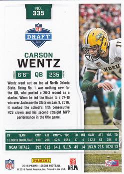 2016 Score - Scorecard #335 Carson Wentz Back