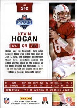 2016 Score - Scorecard #342 Kevin Hogan Back