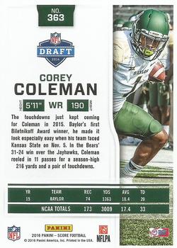 2016 Score - Scorecard #363 Corey Coleman Back