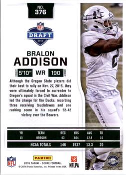 2016 Score - Scorecard #376 Bralon Addison Back