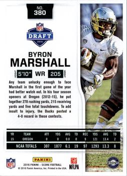 2016 Score - Scorecard #380 Byron Marshall Back
