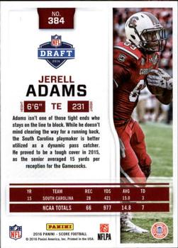 2016 Score - Scorecard #384 Jerell Adams Back