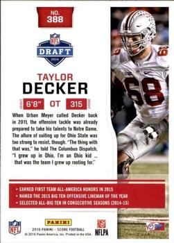 2016 Score - Scorecard #388 Taylor Decker Back