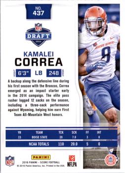 2016 Score - Scorecard #437 Kamalei Correa Back