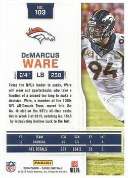 2016 Score - Showcase #103 DeMarcus Ware Back