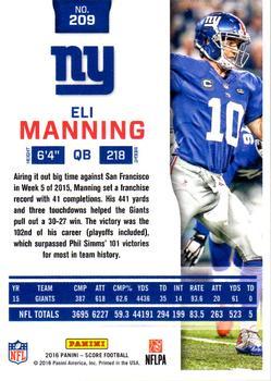 2016 Score - Artist's Proof #209 Eli Manning Back