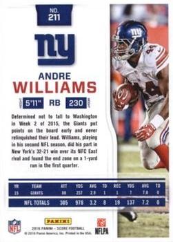 2016 Score - Red Zone #211 Andre Williams Back