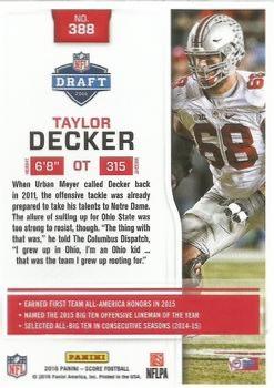 2016 Score - Gem Masters #388 Taylor Decker Back