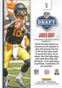 2016 Score - NFL Draft Gold #2 Jared Goff Back