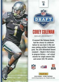 2016 Score - NFL Draft Gold #8 Corey Coleman Back