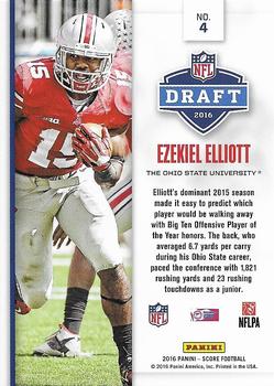 2016 Score - NFL Draft Green #4 Ezekiel Elliott Back