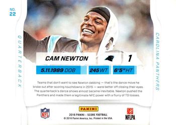 2016 Score - Sidelines Black #22 Cam Newton Back