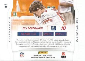 2016 Score - Sidelines Green #11 Eli Manning Back