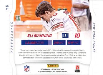 2016 Score - Sidelines Red #11 Eli Manning Back