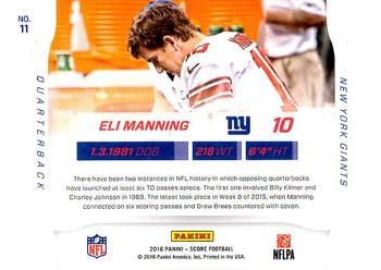 2016 Score - Sidelines Jumbo Gold #11 Eli Manning Back