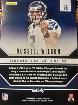 2016 Score - Signal Callers Black #22 Russell Wilson Back
