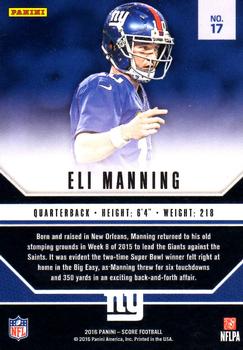 2016 Score - Signal Callers Red #17 Eli Manning Back