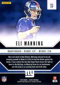 2016 Score - Signal Callers Jumbo Red #17 Eli Manning Back