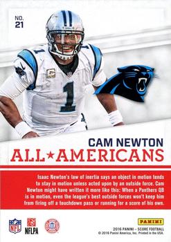 2016 Score - All-Americans #21 Cam Newton Back