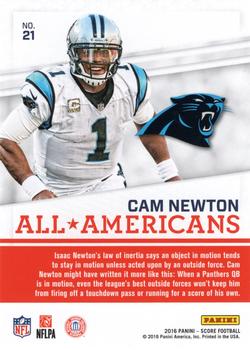 2016 Score - All-Americans Black #21 Cam Newton Back
