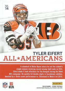 2016 Score - All-Americans Gold #14 Tyler Eifert Back