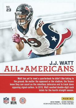 2016 Score - All-Americans Gold #23 J.J. Watt Back