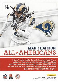 2016 Score - All-Americans Red #20 Mark Barron Back