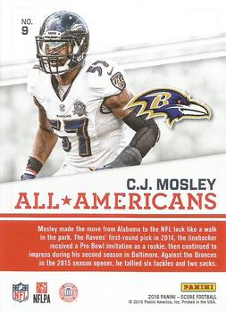 2016 Score - All-Americans Jumbo Gold #9 C.J. Mosley Back