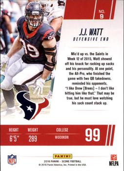 2016 Score - Franchise #9 J.J. Watt Back