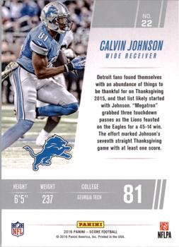 2016 Score - Franchise #22 Calvin Johnson Back