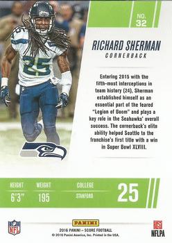 2016 Score - Franchise #32 Richard Sherman Back