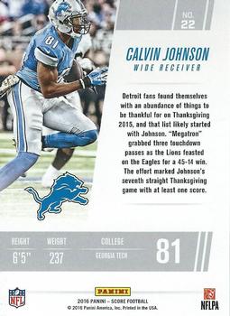 2016 Score - Franchise Red #22 Calvin Johnson Back