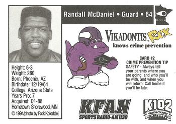 1994 Minnesota Vikings Police #2 Randall McDaniel Back