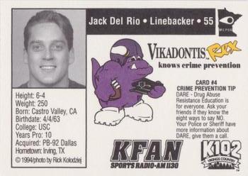1994 Minnesota Vikings Police #4 Jack Del Rio Back