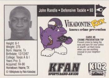 1994 Minnesota Vikings Police #8 John Randle Back