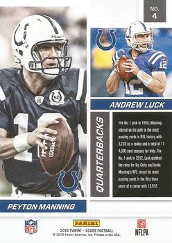 2016 Score - Reflections Red #4 Peyton Manning/ Andrew Luck Back
