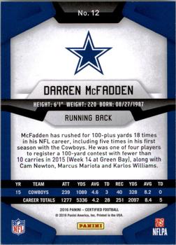 2016 Panini Certified #12 Darren McFadden Back