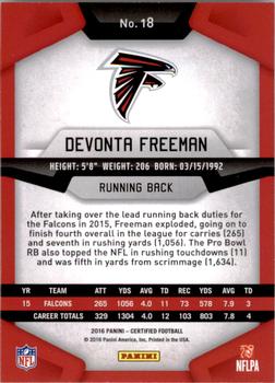 2016 Panini Certified #18 Devonta Freeman Back
