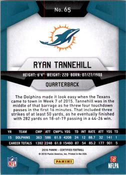 2016 Panini Certified #65 Ryan Tannehill Back