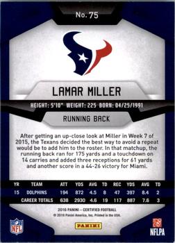 2016 Panini Certified #75 Lamar Miller Back
