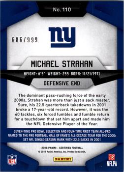 2016 Panini Certified #110 Michael Strahan Back