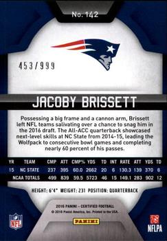 2016 Panini Certified #142 Jacoby Brissett Back
